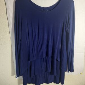 Soft Surroundings Perfect Layers Blue Split Back Long Sleeve Scoop Neck Size M